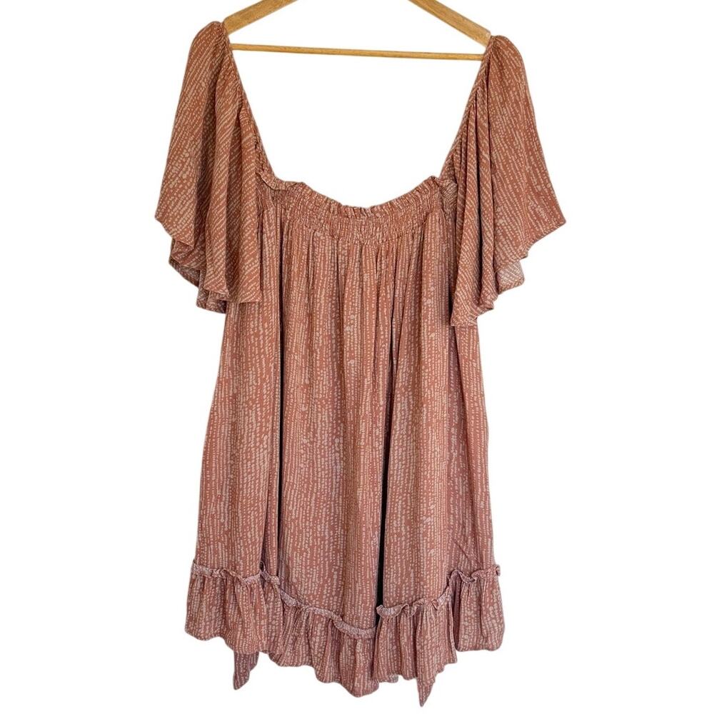 NWT By Together Boho Smocked Babydoll Mini Dress Small Taupe